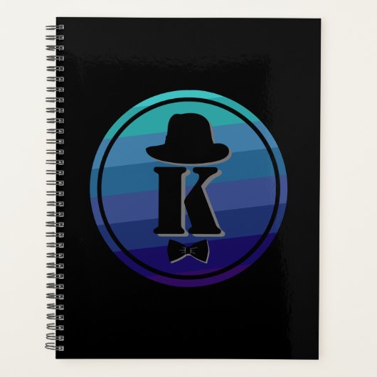 ブルーネームグラデーションイニシャルモノグラム男性へ プランナー手帳 (正面)