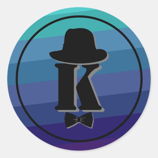 ブルーネームグラデーションイニシャルモノグラム男性へ ラウンドシール (正面)