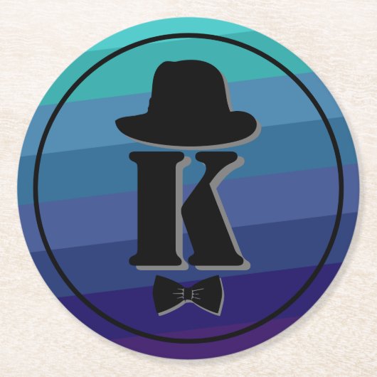 ブルーネームグラデーションイニシャルモノグラム男性へ ラウンドペーパーコースター (正面)