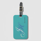 ブルーネームモノグラムイニシャルシンプルプレーン ラゲッジタグ (正面縦)