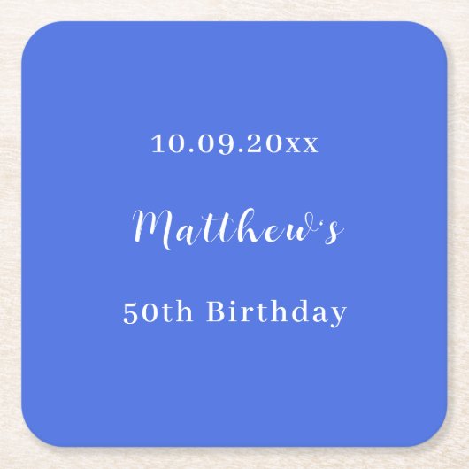 ブルーネーム王室のスクリプト誕生日 スクエアペーパーコースター (正面)