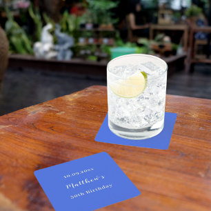 ブルーネーム王室のスクリプト誕生日 スクエアペーパーコースター