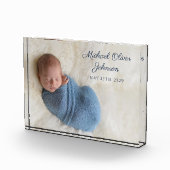 ブルーネーム誕生日付スクリプトベビーフォトブロック フォトブロック (右)