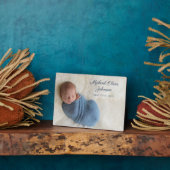 ブルーネーム誕生日付スクリプトベビー写真 フォトプラーク (側面)