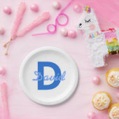 ブルーネーム&モノグラム ペーパープレート (パーティー)