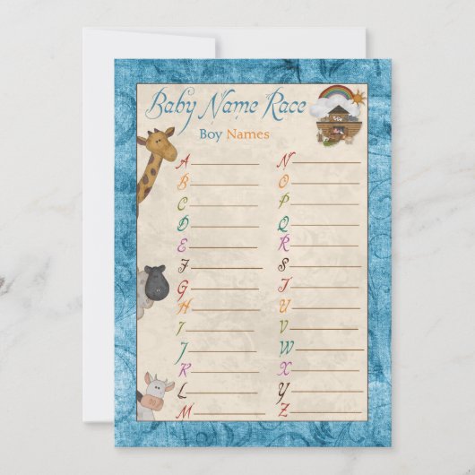 ブルーノアのアークネームレースベビーシャワーゲーム 招待状 (正面)