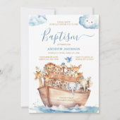 ブルーノアの箱舟かわいい動物の水彩洗礼 招待状 (正面)