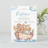 ブルーノアの箱舟かわいい動物の水彩洗礼 招待状 (スタンド正面)