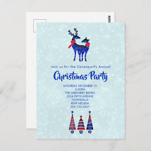 ブルーノルディッククリスマストインデナーペア招待状 ポストカード (正面/裏面)