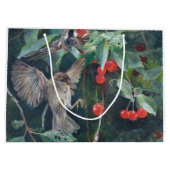 ブルーノ・リレジェフォスさくらんぼ・ツリーのスズメ ラージペーパーバッグ (裏面)