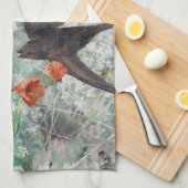 ブルーノ・リレジェフォス州ツバメとフラワーフィールド キッチンタオル (四つ折り)