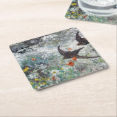 ブルーノ・リレジェフォス州ツバメとフラワーフィールド スクエアペーパーコースター (アングル)