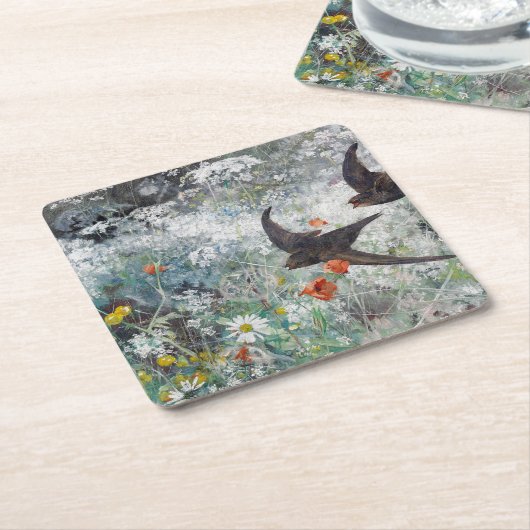 ブルーノ・リレジェフォス州ツバメとフラワーフィールド スクエアペーパーコースター (アングル)