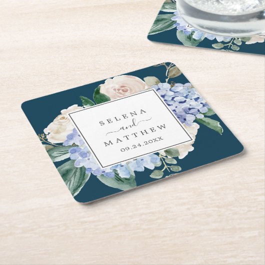 ブルーハイエレガントジゲアネイビー結婚ズ スクエアペーパーコースター (アングル)