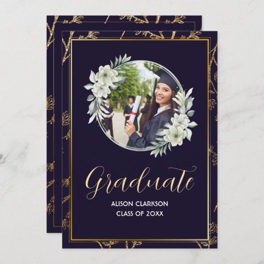 ブルーハイエレガントスクール卒業生2025年写真パーティー 招待状 (正面/裏面)