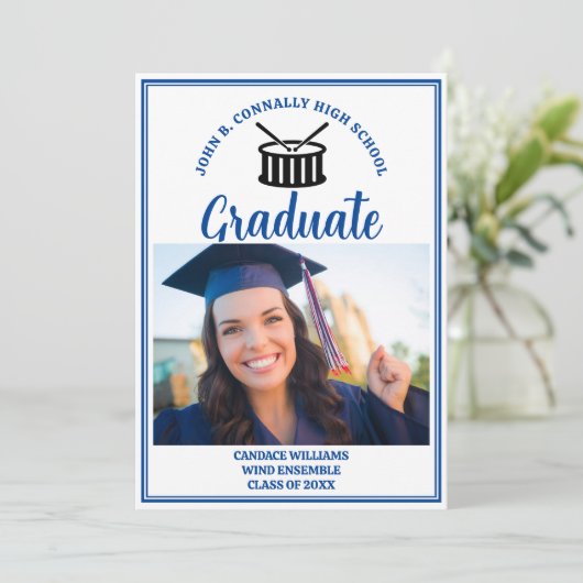 ブルーハイスクールバンド写真卒業 案内状 (スタンド正面)