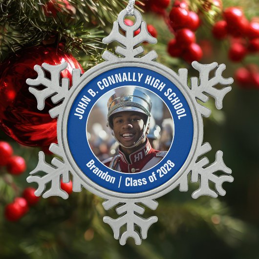 ブルーハイスクールマーチングバンド写真ギフト スノーフレークピューターオーナメント