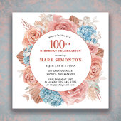 ブルーハイドグランゲアピンクローズフローラ100位誕生日 招待状