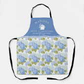 ブルーハイドラゲ花の柄のクイーンのキッチン エプロン (正面)