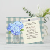 ブルーハイドランゲア&メイソンジャープレイドブライダルシャワー 招待状 (スタンド正面)