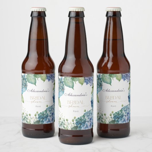 ブルーハイドランジの花嫁歓迎会グッズをカスタマイズ ビールラベル (ボトル)