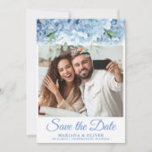 ブルーハイドランジアのフラワー写真Save the Dateカード 招待状 (正面)