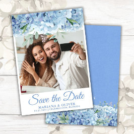ブルーハイドランジアのフラワー写真Save the Dateカード 招待状
