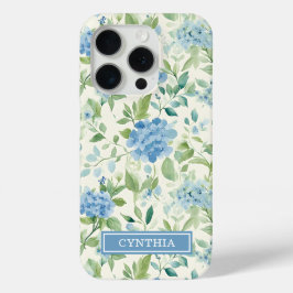 ブルーハイドランジアの水彩モノグラム iPhone 15 PROケース