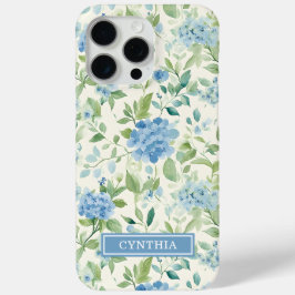 ブルーハイドランジアの水彩モノグラム iPhone 15 PRO MAXケース