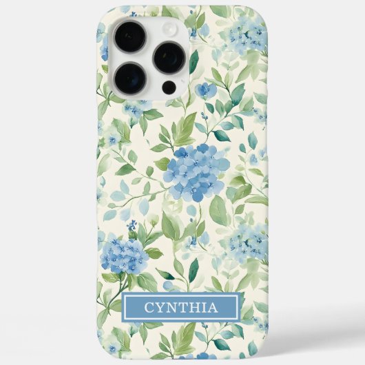 ブルーハイドランジアの水彩モノグラム Case-Mate iPhoneケース (裏面)