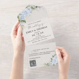 ブルーハイドランジアの花束の結婚式オールインワン招待状 オールインワン招待状