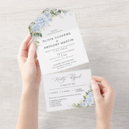ブルーハイドランジアの花束の結婚式オールインワン招待状 オールインワン招待状