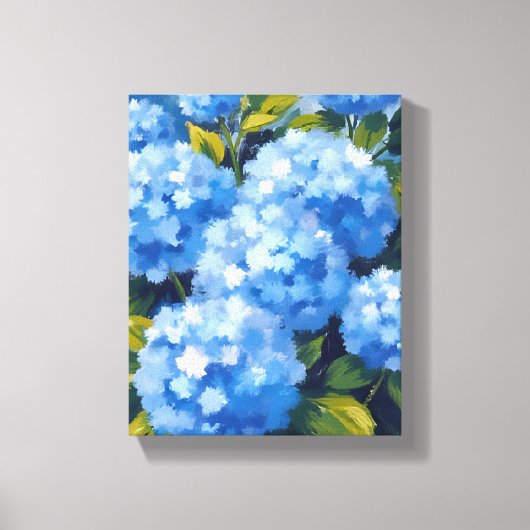 ブルーハイドランジアの花 水彩画 フローラル キャンバスプリント (正面)