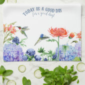 ブルーハイドランジアバーズサンゴオレンジフローラグッドデイ キッチンタオル (折り畳み)