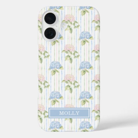ブルーハイドレンジアの水彩ストライプのオーダーメイド Case-Mate iPhoneケース (裏面)