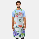 ブルーハイドレンジアフローラハミングバードミミスガーデンアート エプロン (着用した状態)