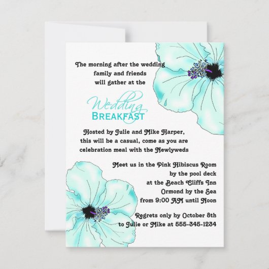 ブルーハイビスカスアート結婚ズブレックファースト 招待状 (正面)