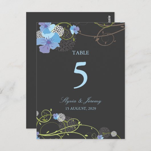 ブルーハイビスカススワローズ結婚フローラのテーブル番号 ポストカード (正面/裏面)