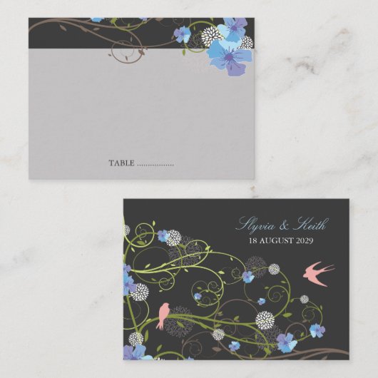 ブルーハイビスカススワール&スワローズ結婚フローラ プレイスカード (正面/裏面)