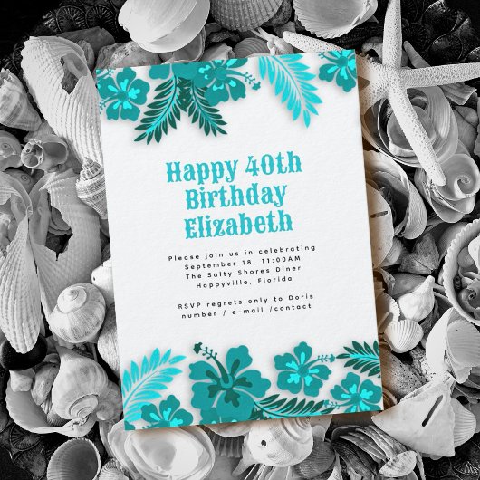 ブルーハイビスカスハワイアンフラワーズバースデーパーティー 招待状