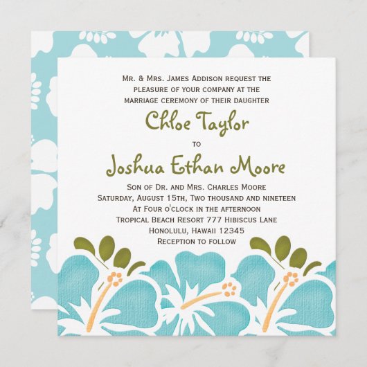 ブルーハイビスカス結婚式招待状 招待状 (正面/裏面)