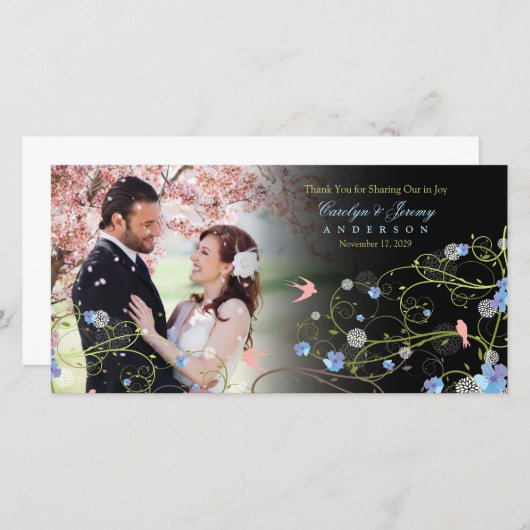 ブルーハイビスカス&スワローズシック結婚フローラの写真 サンキューカード (正面/裏面)