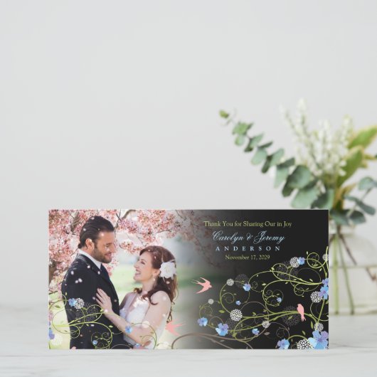 ブルーハイビスカス&スワローズシック結婚フローラの写真 サンキューカード (スタンド正面)