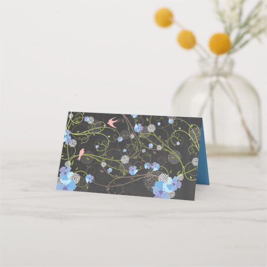 ブルーハイビスカス&スワローズフローラ結婚シャルボードズ プレイスカード (裏面)