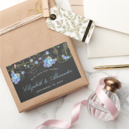 ブルーハイビスカス&スワローズフローラ結婚シャルボードズ 長方形シール