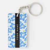 ブルーハイビスカス、ブルーフラワーズ、お名前 キーホルダー (裏面)