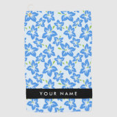 ブルーハイビスカス、ブルーフラワーズ、お名前 ゴルフタオル (正面)