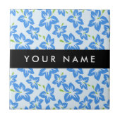 ブルーハイビスカス、ブルーフラワーズ、お名前 タイル (正面)