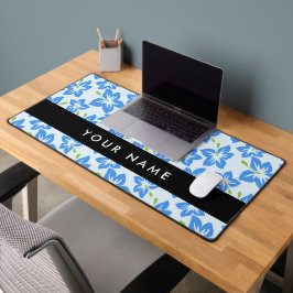 ブルーハイビスカス、ブルーフラワーズ、お名前 デスクマット