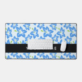 ブルーハイビスカス、ブルーフラワーズ、お名前 デスクマット (キーボード&マウス)